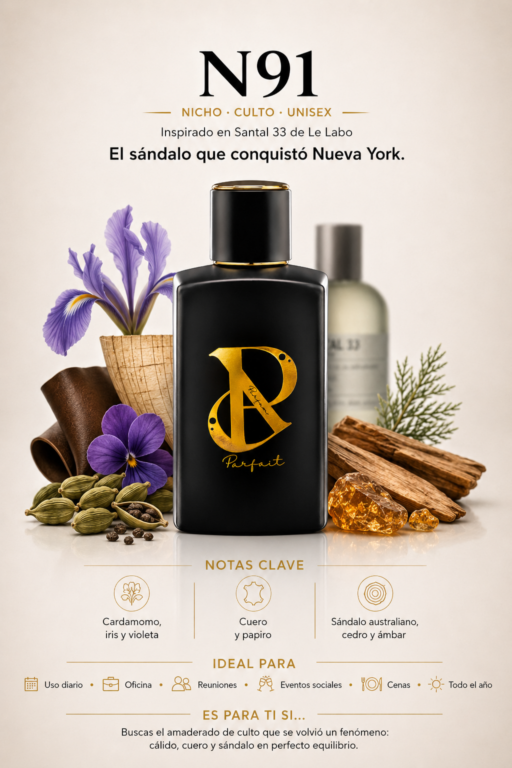 N91 - Inspirado en Le Labo Santal 33 Unisex 100ml